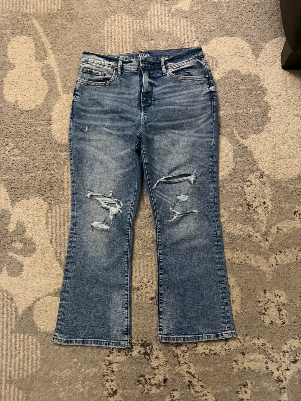 a.n.a Women's Mid Blue Distressed Cropped Flare Jeans size 12